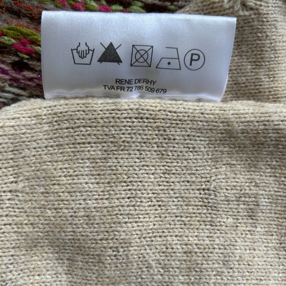 Derhy Cardigan Sweater ¾ Sleeve Hand Embroidered Wool Alpaca Cream Fair Isle - Picture 10 of 11